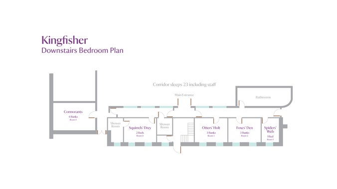 The ground floor plan for Kingfisher Bunkhouse